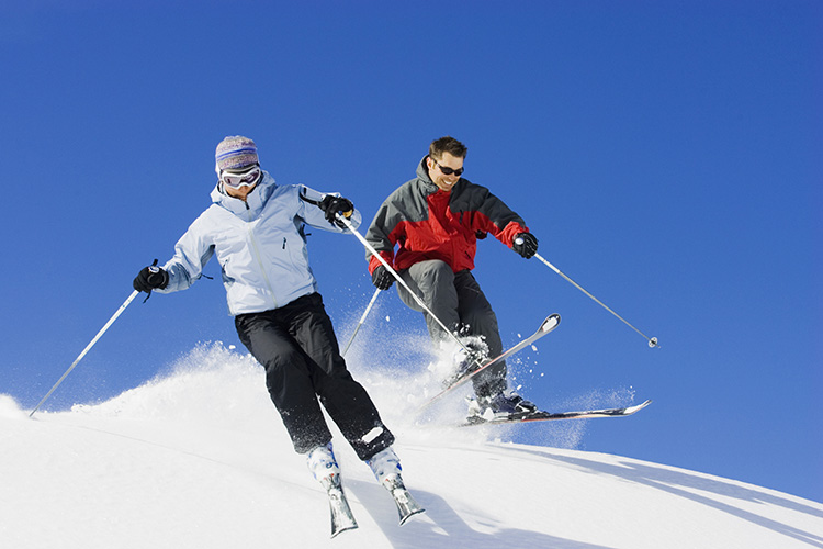 Skier Two People Downhill